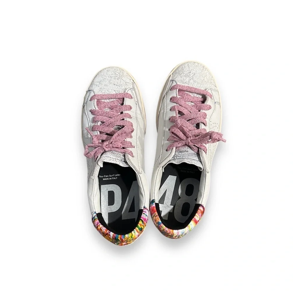 NWOT P448 John Lionfish Rainbow, White, and Pink size 38